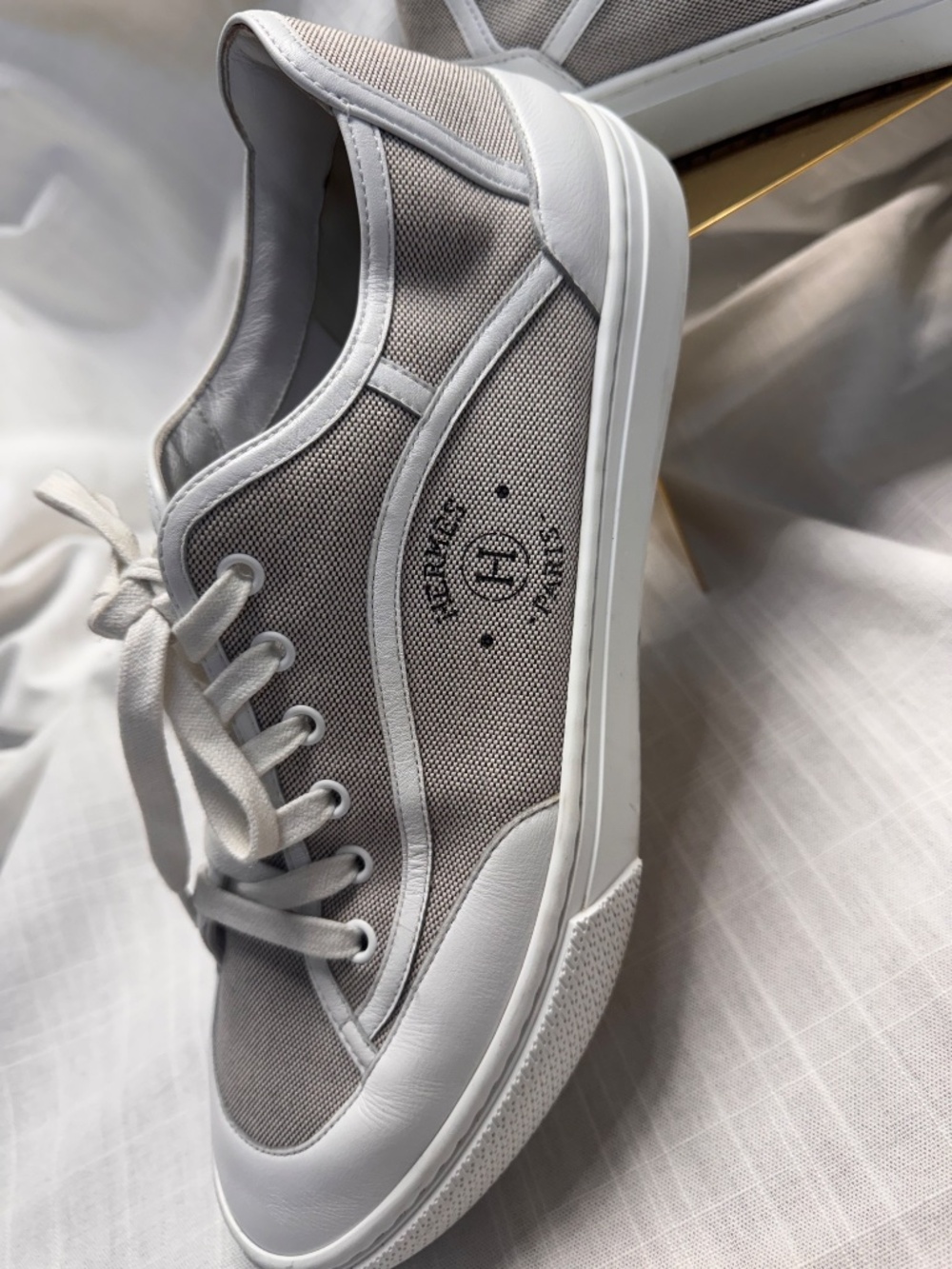 Hermes Get Men's Sneakers in Canvas and Calfskin Size 9 - Picture 5 of 8